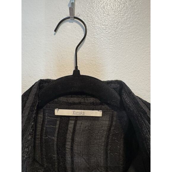 Vintage Xanaka Women’s Y2K Sheer Velvet Striped Button Down Shirt Whimsigoth Top - Picture 6 of 11